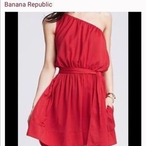 Banana Republic Saturated Red Satin One-Shoulder Dress with Pockets